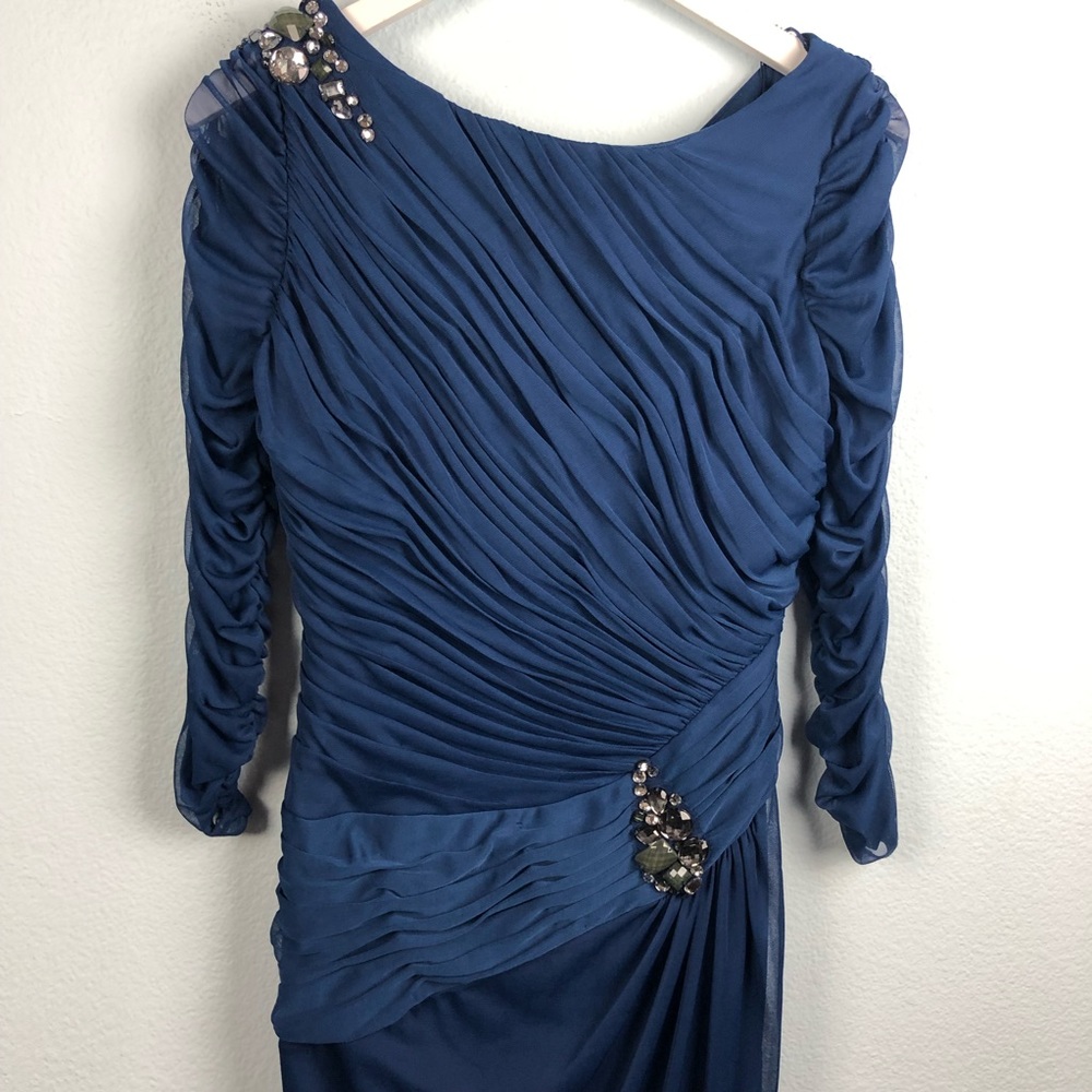 Adrianna Papell blue quarter sleeve ruched gown - Picture 5 of 8
